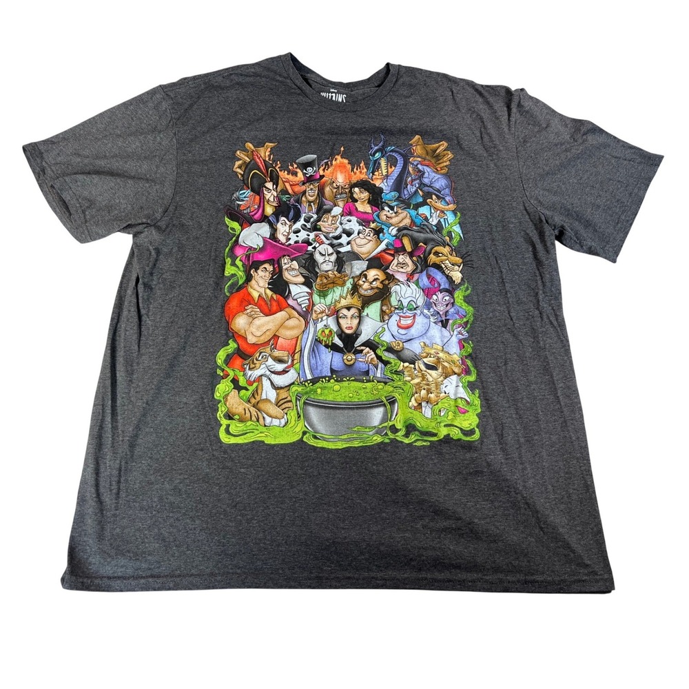 Disney Villains Graphic T-Shirt Mens 2XL Charcoal Gray Maleficent Ursula Jafar